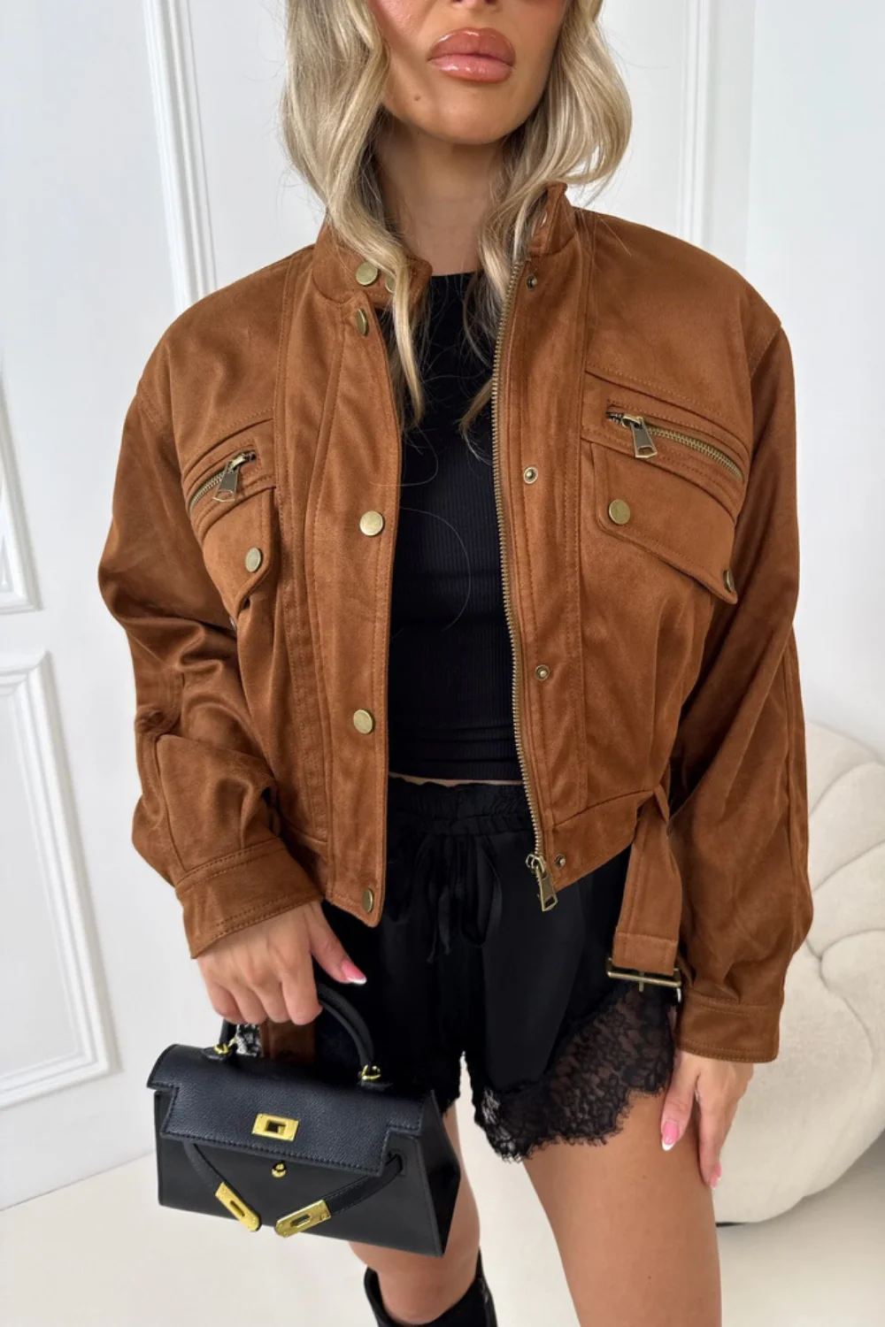 Birdie camel faux suede bomber jacket - Image 2