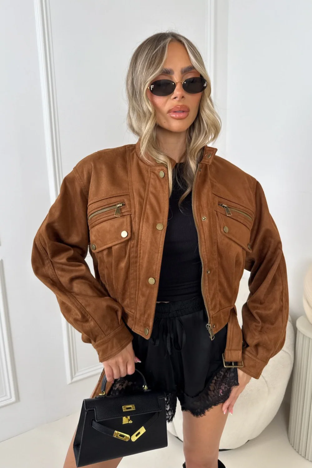 Birdie camel faux suede bomber jacket - Image 3