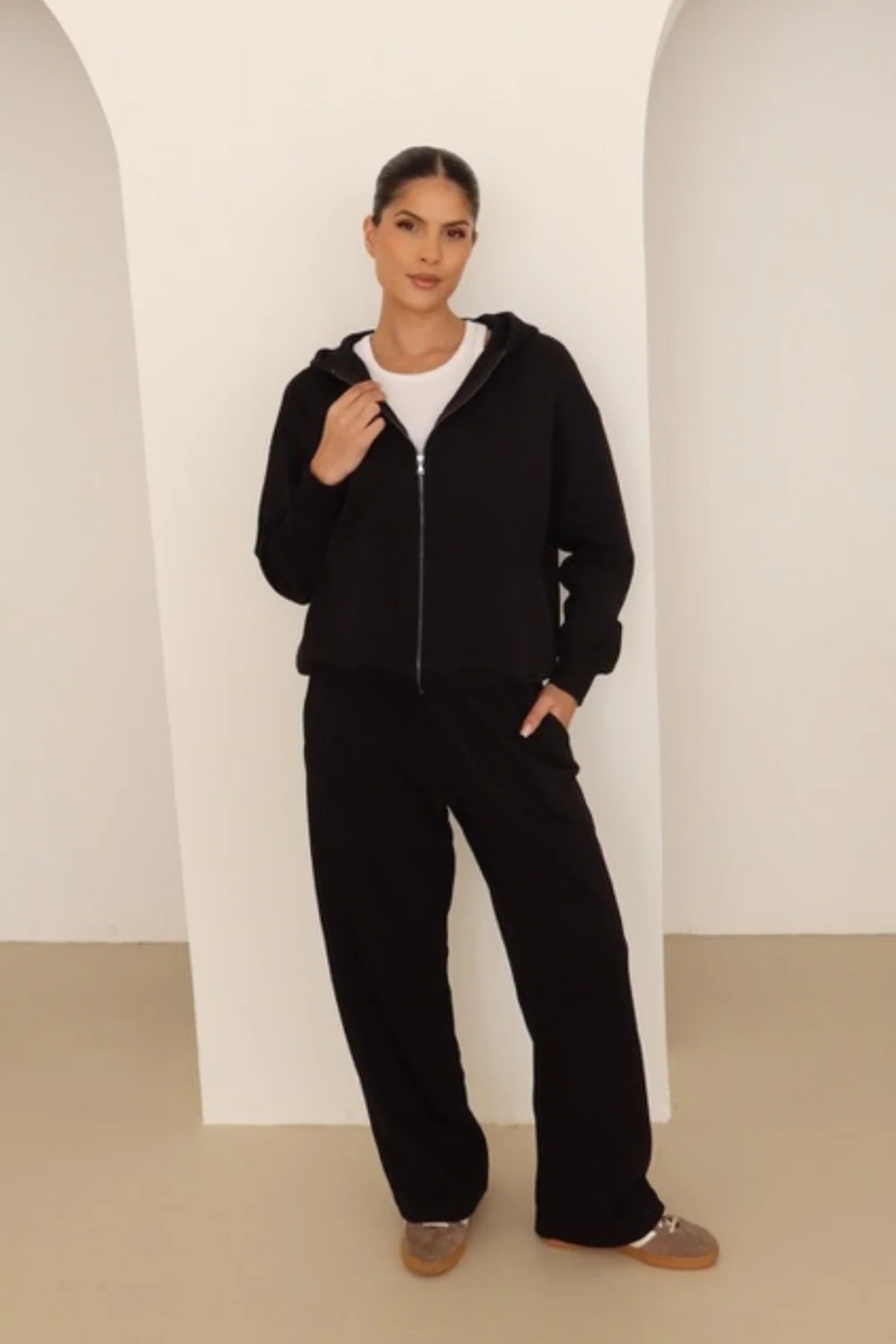 Black embroidered logo zip hoodie - Image 3
