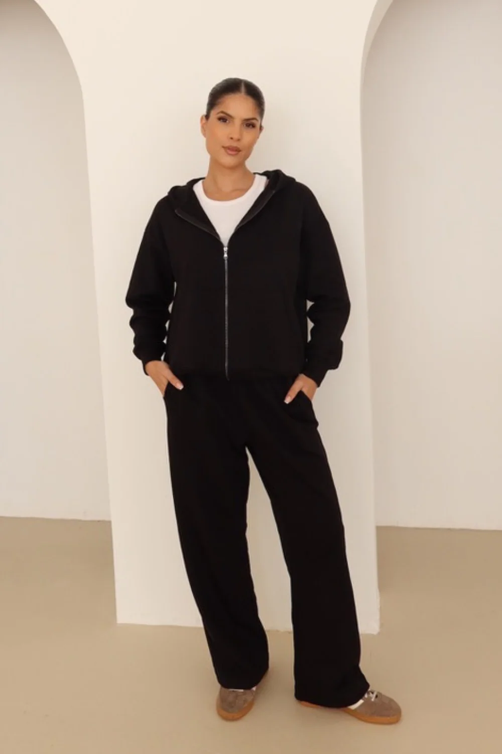Black embroidered logo zip hoodie - Image 4