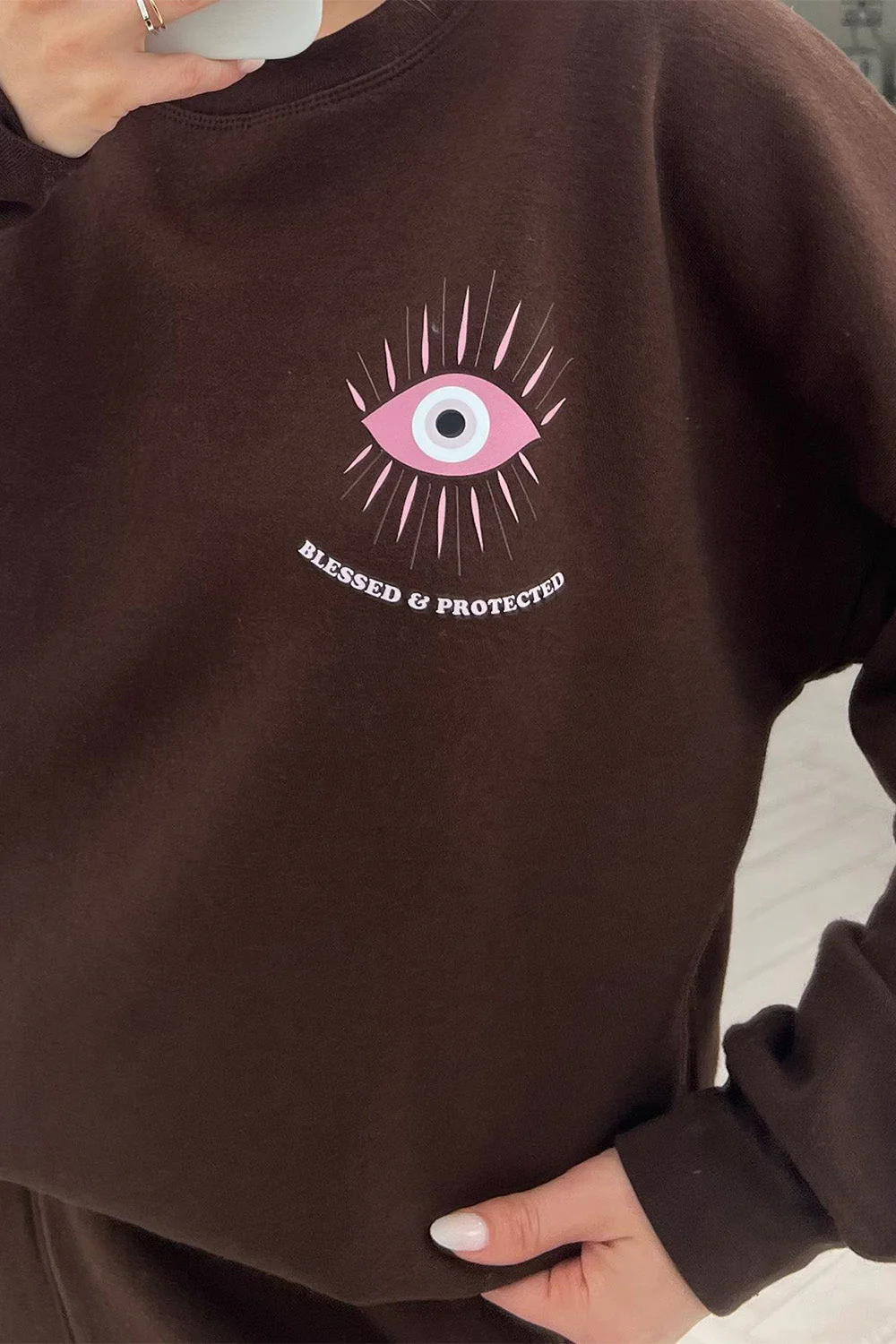 Blessed & protected chocolate Printed sweater jogger loungewear set - Image 3