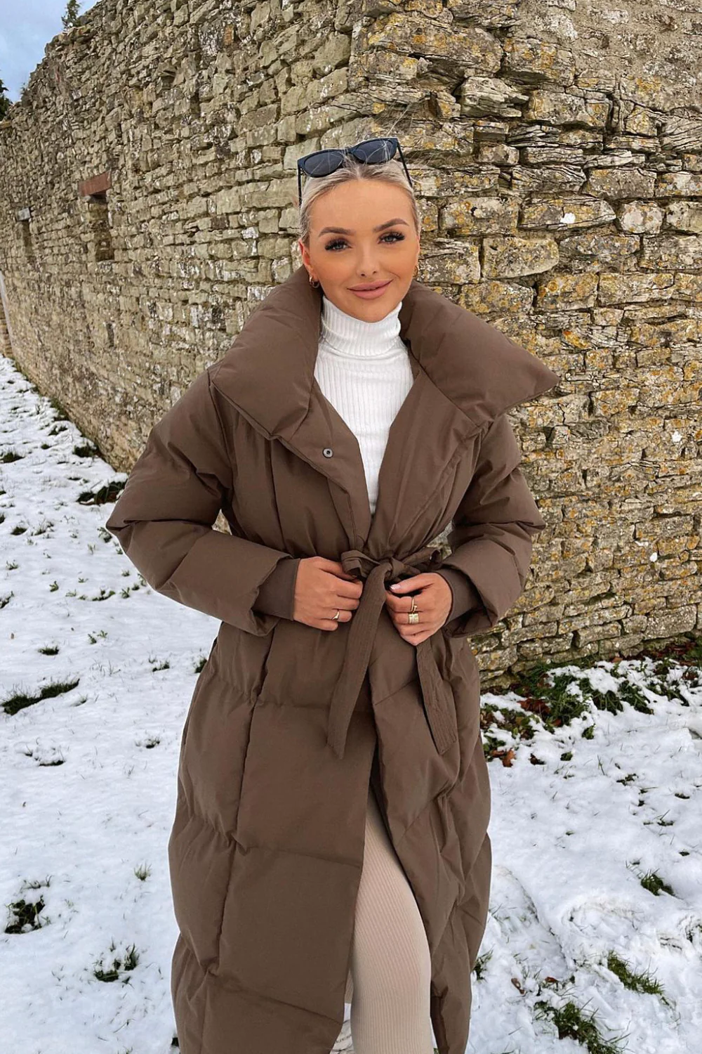 Blossom brown oversized long padded duvet coat - Image 4