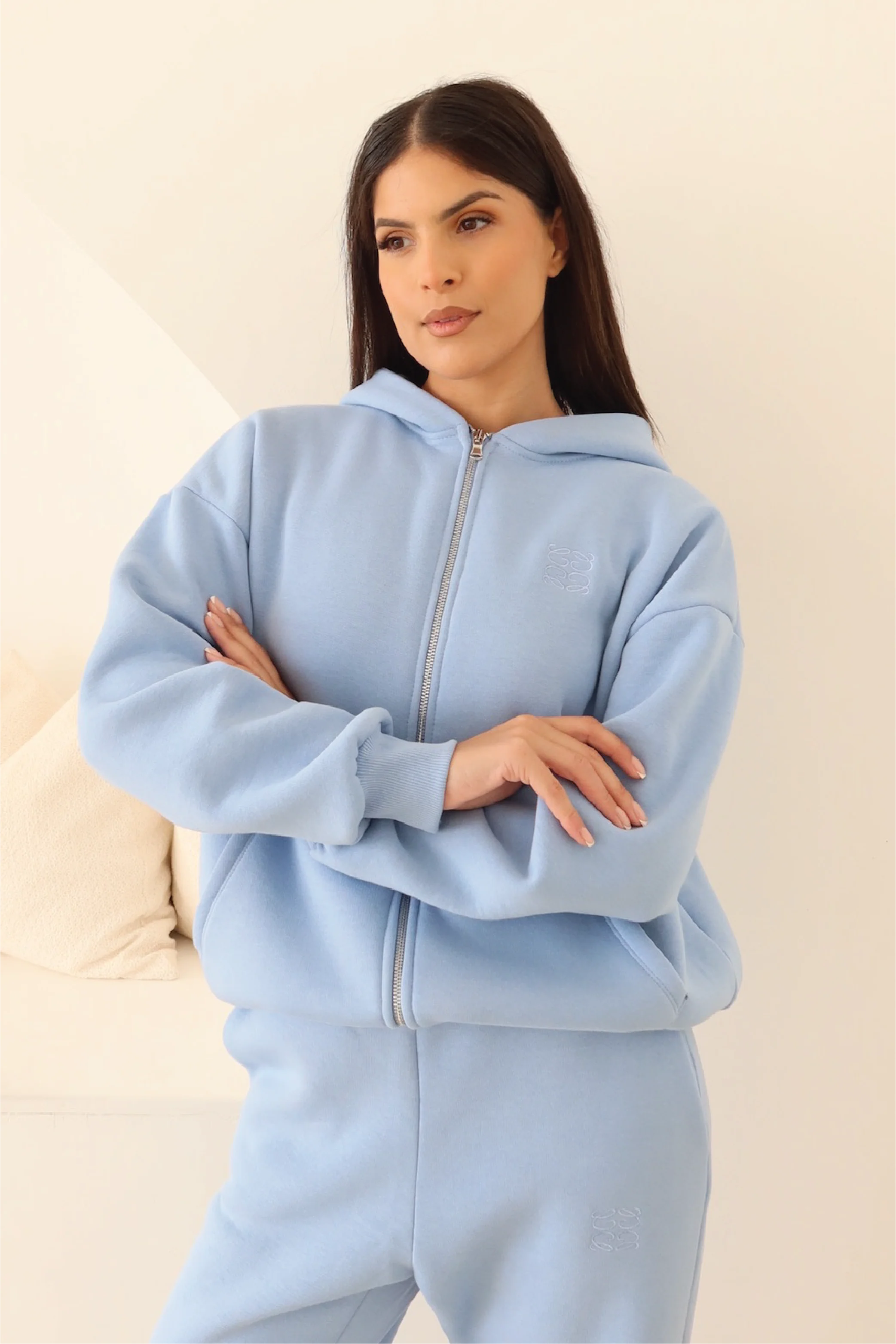 Blue embroidered logo zip hoodie - Image 3