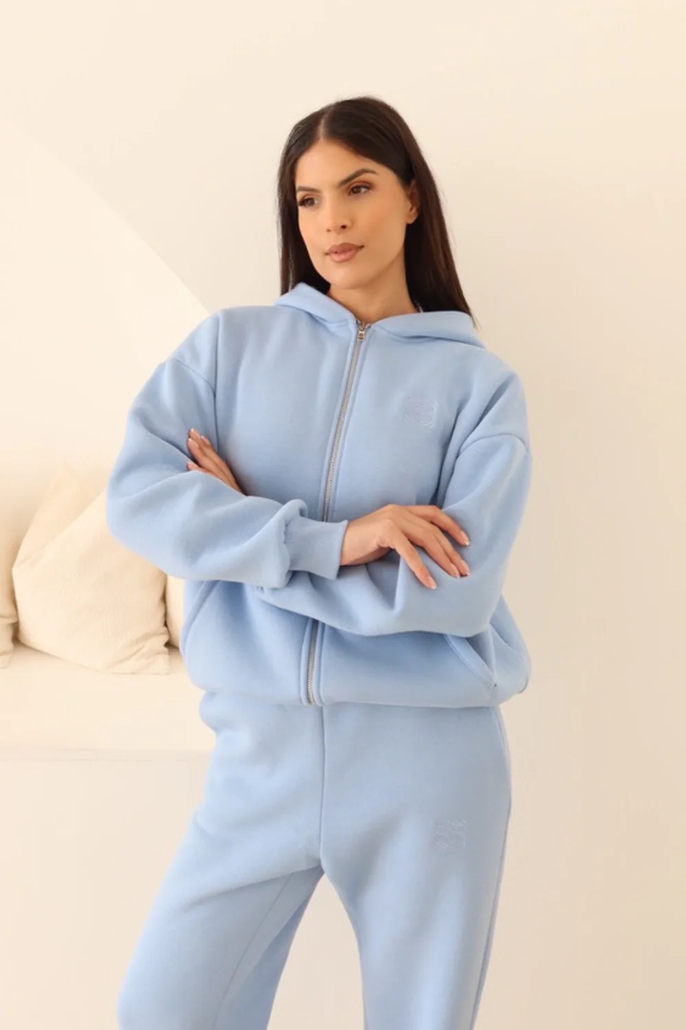 Blue embroidered logo zip hoodie - Image 5