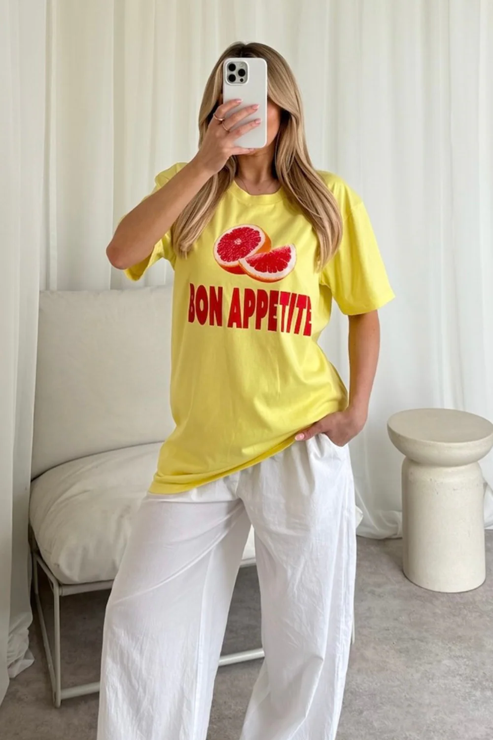 Bon appetite yellow Printed T-shirt - Image 2