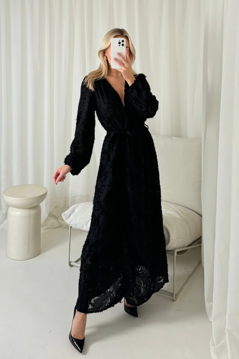 Bonnie black embroidered maxi dress
