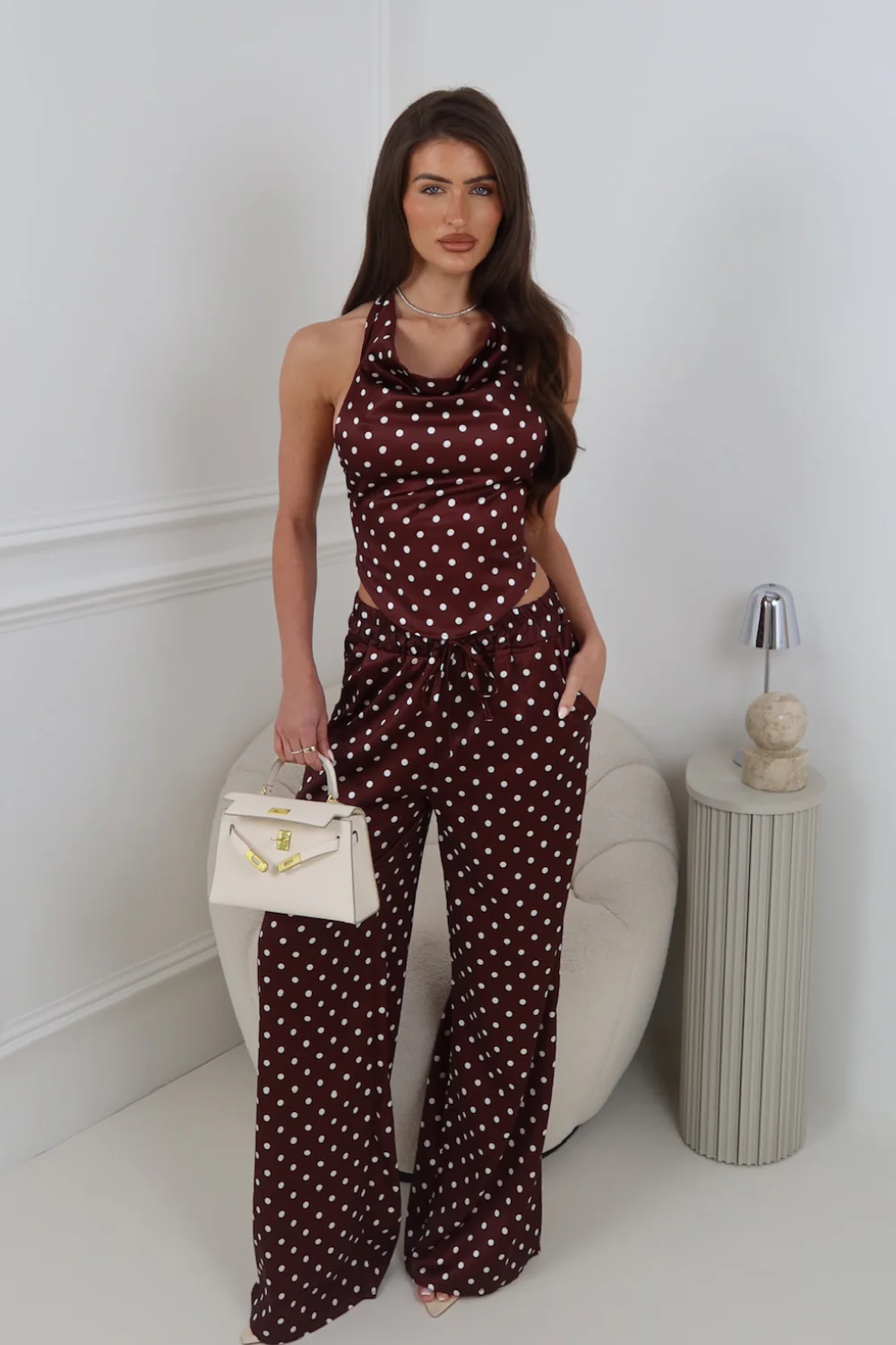 BONNIE CHOCOLATE STRAPPY TOP AND PANTS CO ORD TWO PIECE SET - Image 2