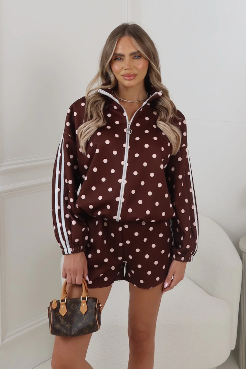 BONNIE CHOCOLATE POLKA DOT STRIPE SHORT CO ORD TWO PIECE SET