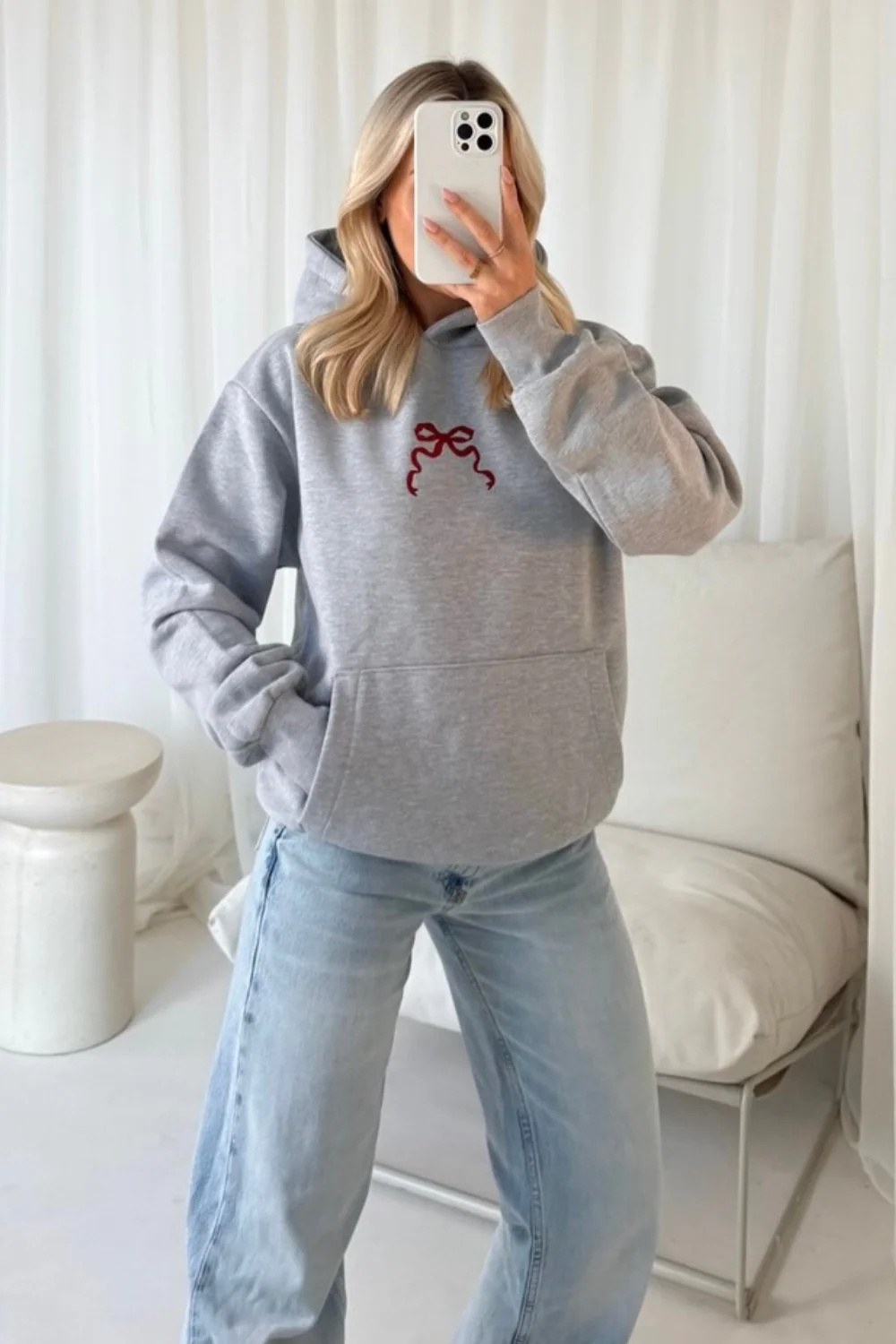 Bow printed marl grey hoodie - Image 2