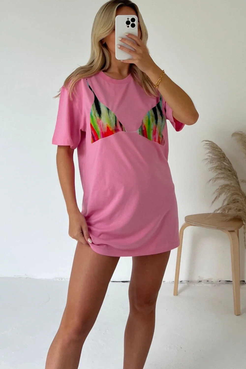Bra baby pink multi-colour Print T-shirt - Image 2