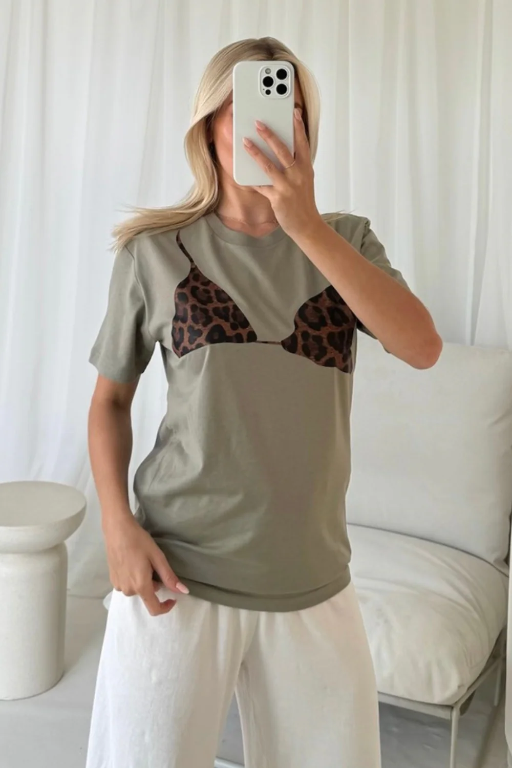Bra sage and leopard printed T-shirt