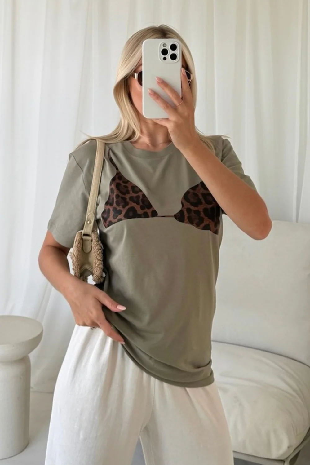 Bra sage and leopard printed T-shirt - Image 2