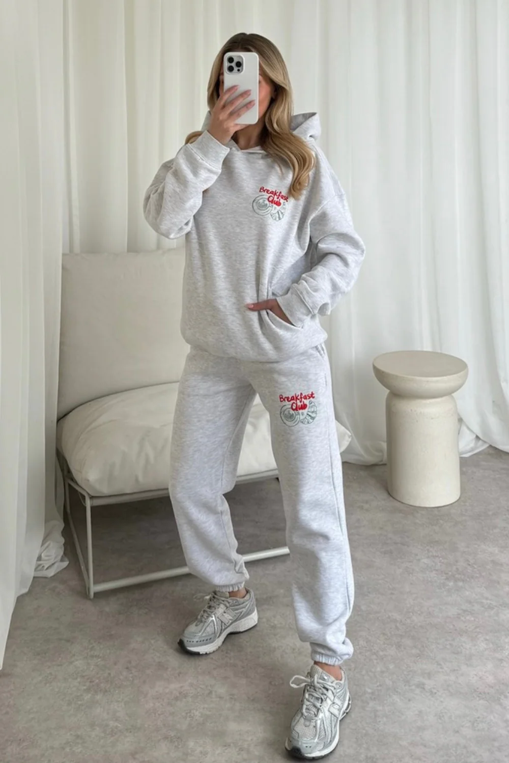 Breakfast club marl grey printed hoodie joggers loungewear - Image 3