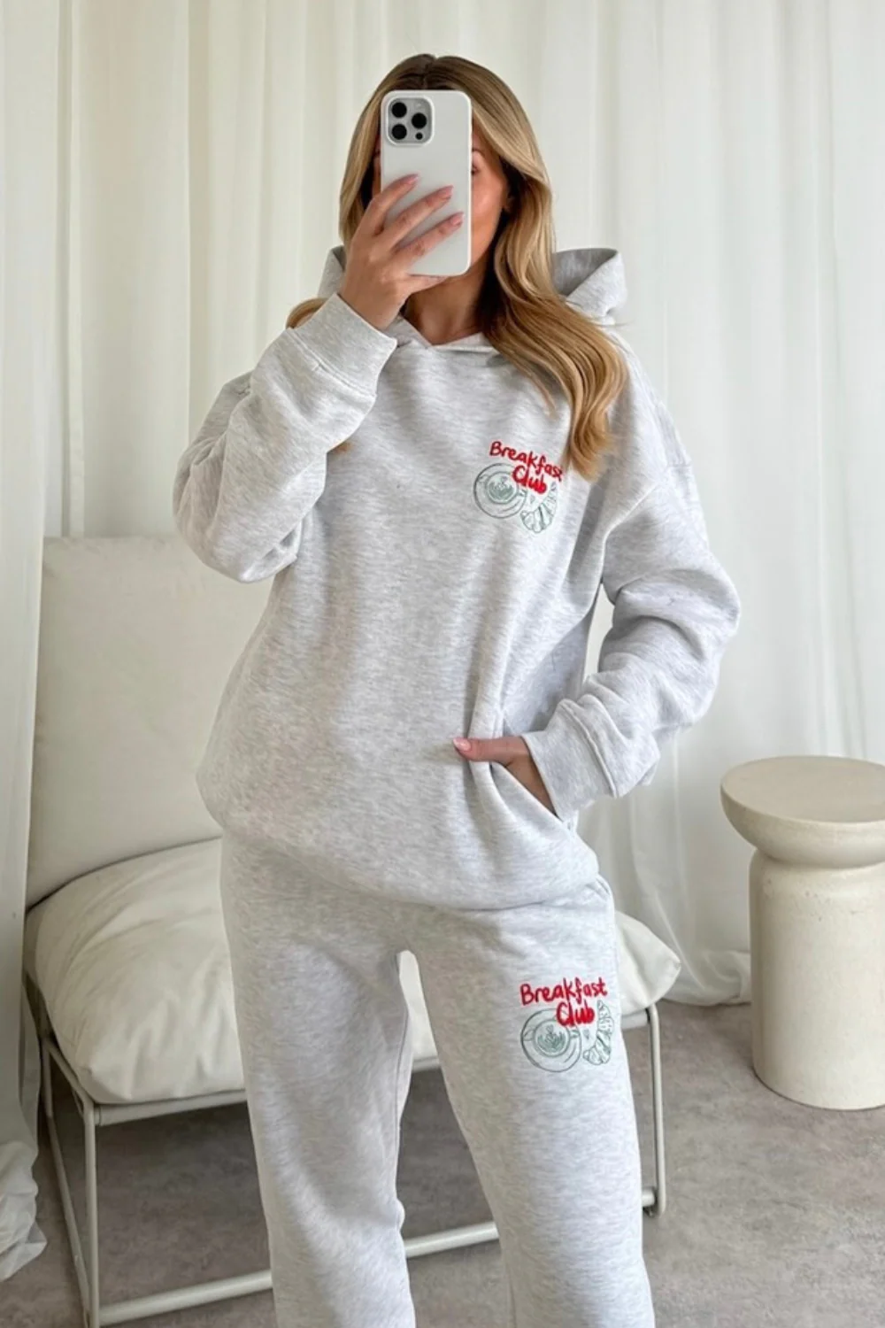 Breakfast club marl grey printed hoodie joggers loungewear - Image 4