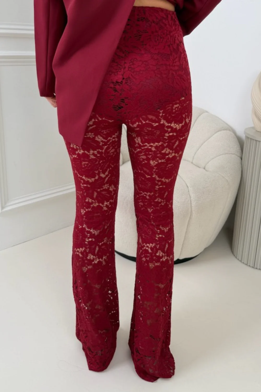 BRIA BURGUNDY LACE FLARED TROUSERS - Image 3