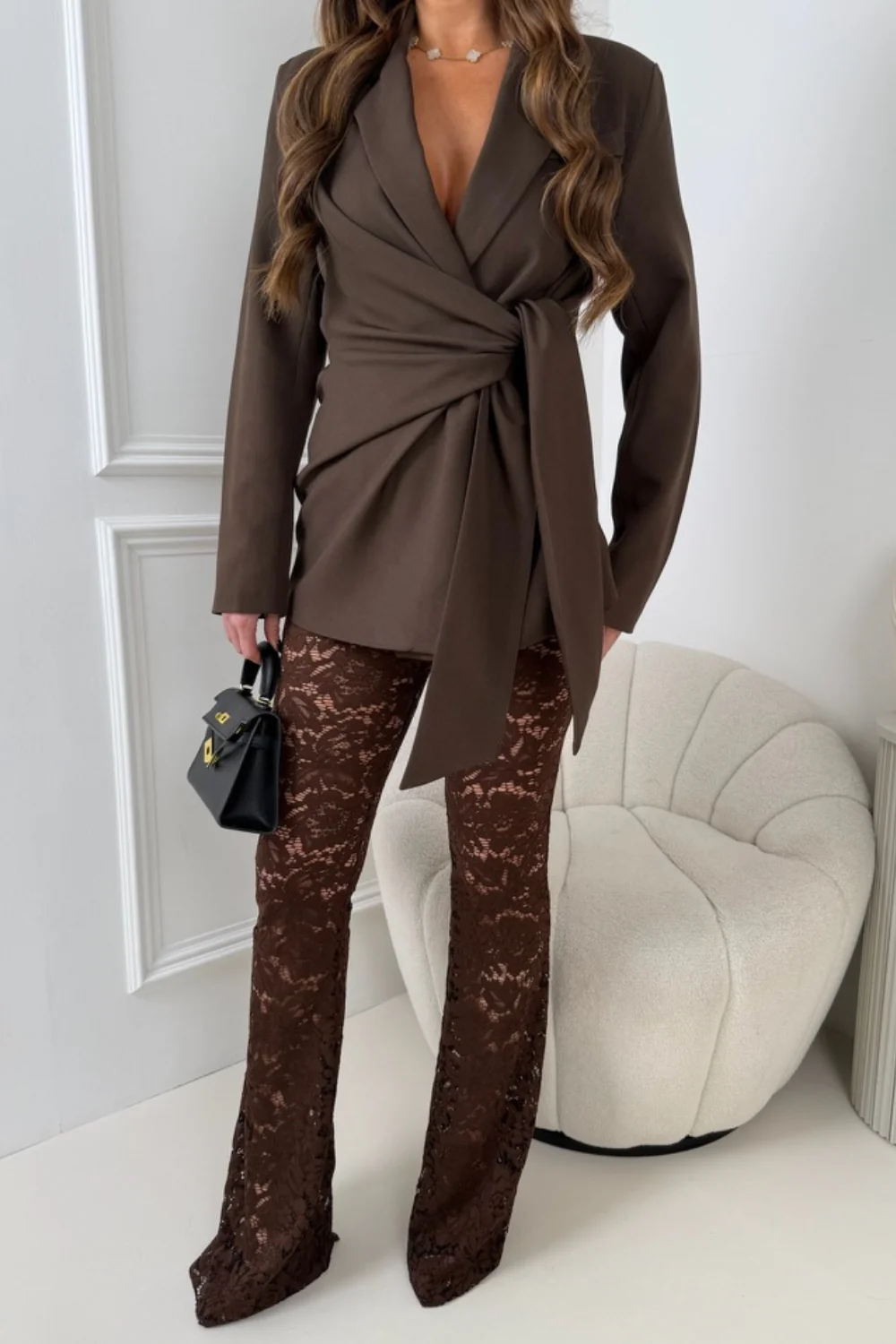 BRIA CHOCOLATE LACE FLARED TROUSERS