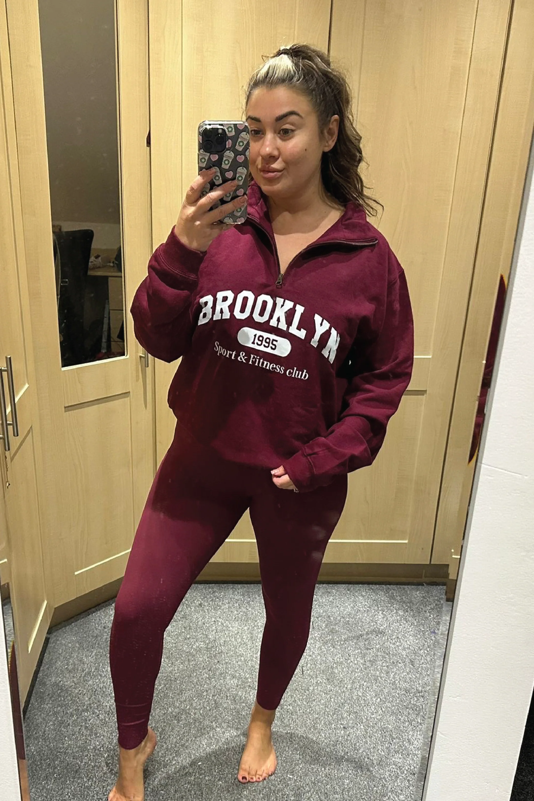Brooklyn burgundy printed 3/4 sweater and legging set - Image 2