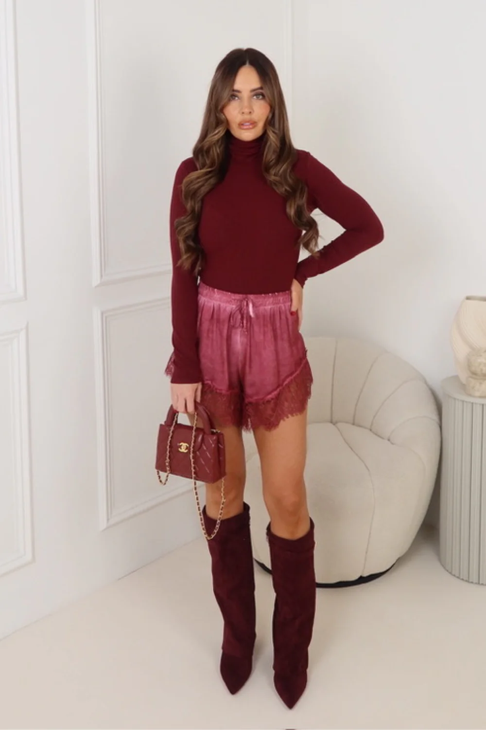 Brooklyn cherry lace trim shorts - Image 2