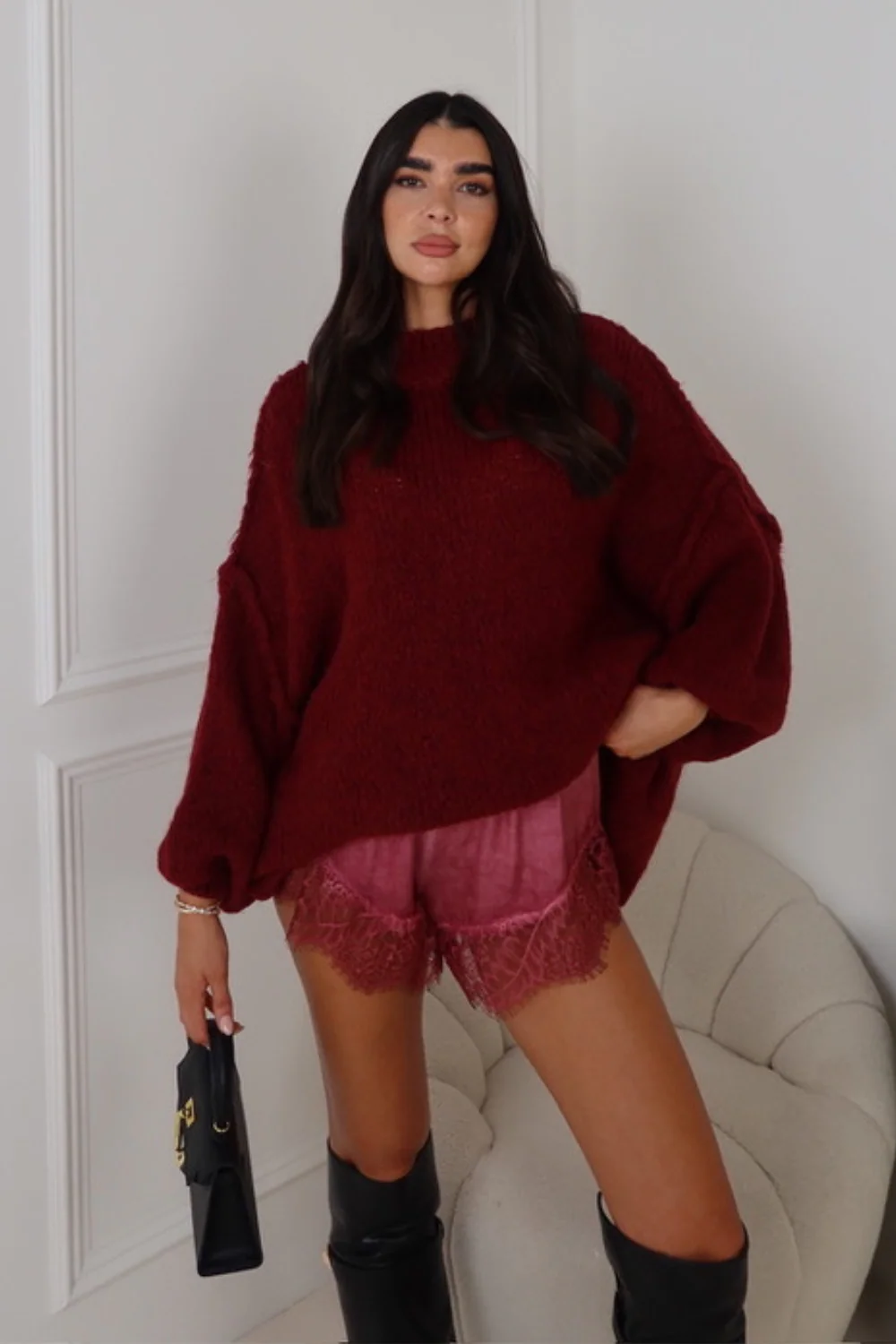 Brooklyn cherry lace trim shorts - Image 4
