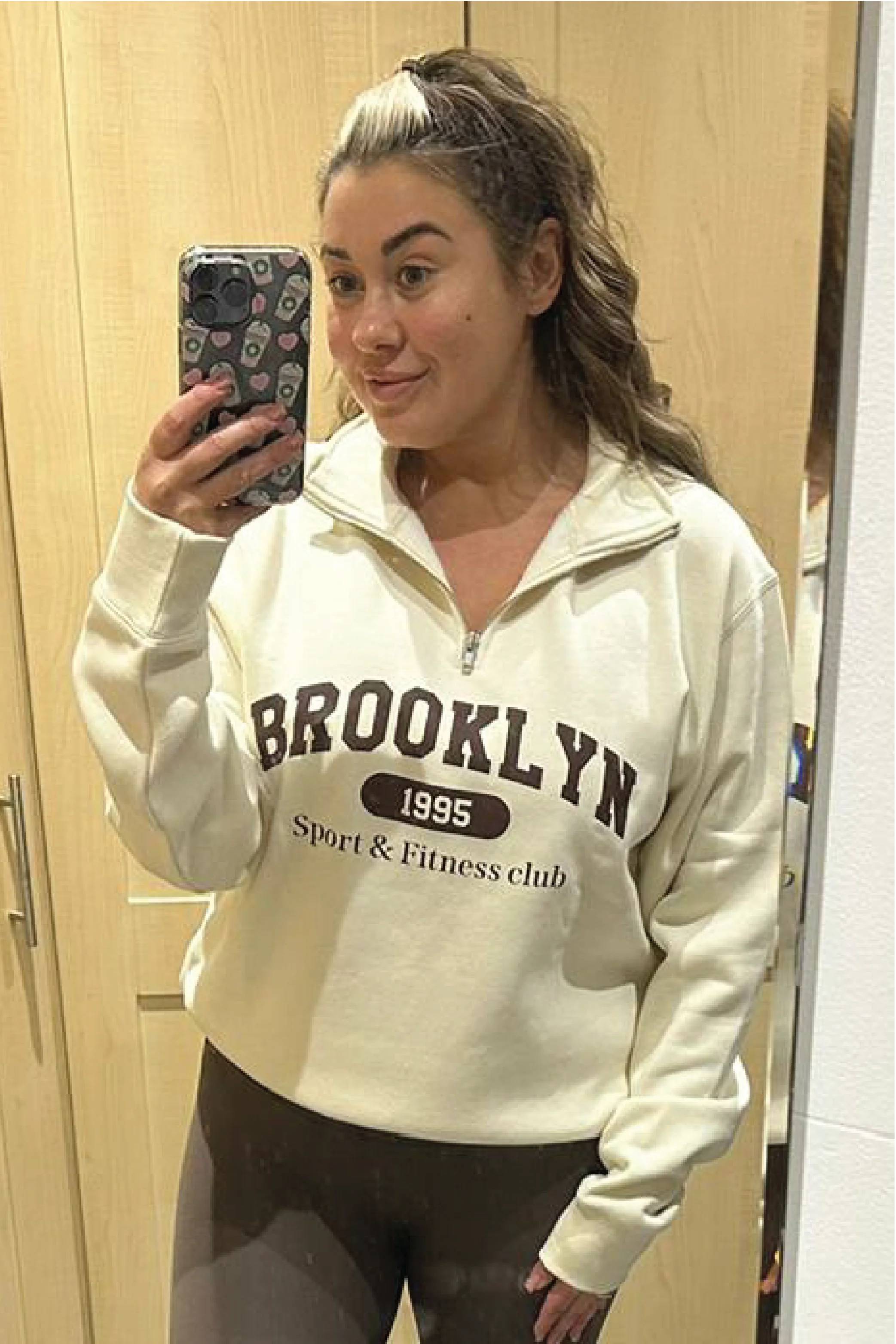 Brooklyn ecru printed 3/4 zip sweater - Image 2