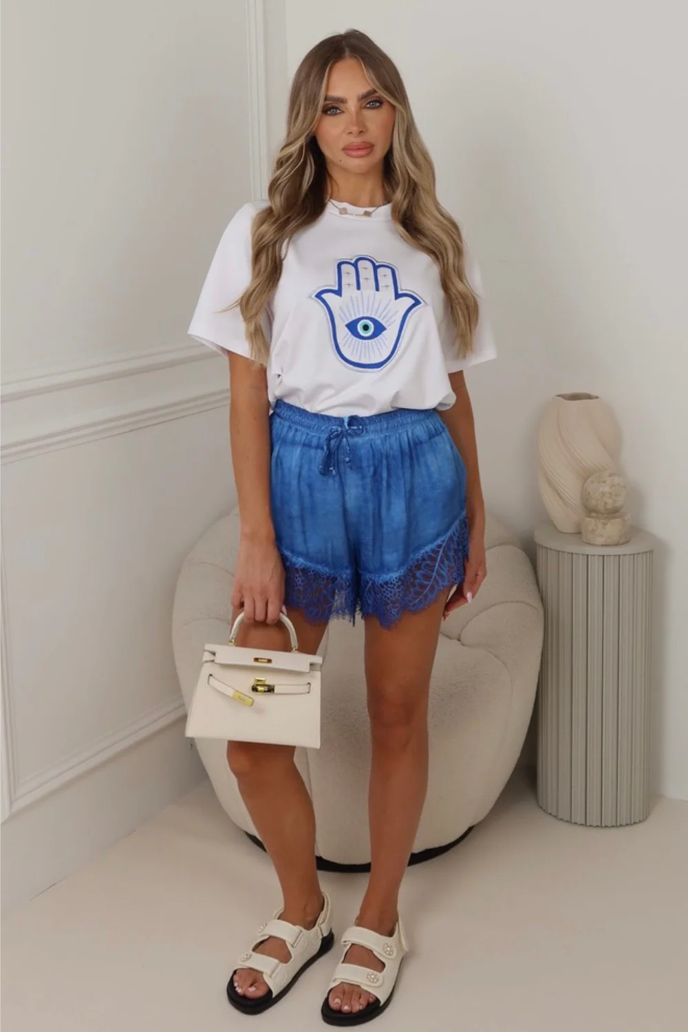 Brooklyn royal blue lace trim shorts