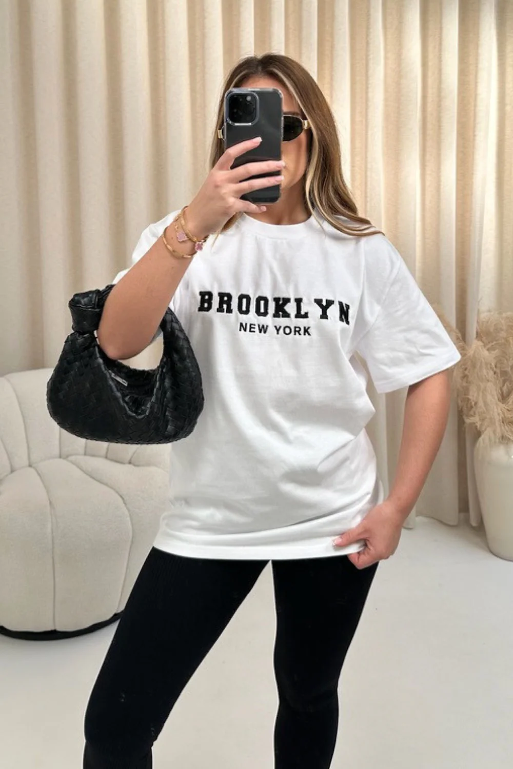 Brooklyn white embroidered heavyweight oversized t-shirt