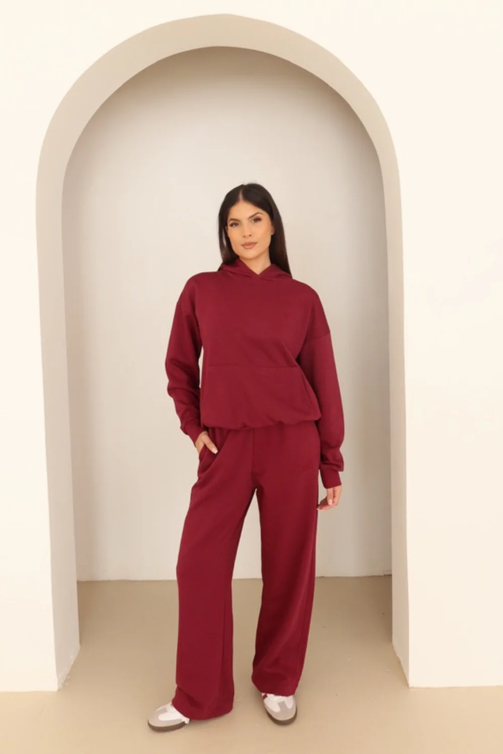 Burgundy embroidered logo pullover hoodie - Image 2