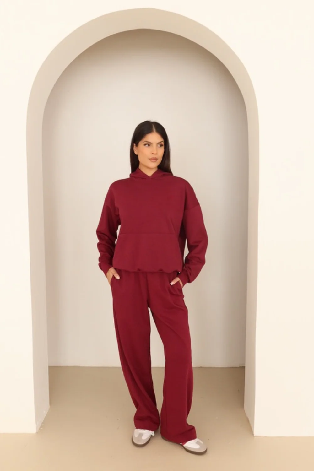 Burgundy embroidered logo pullover hoodie - Image 3