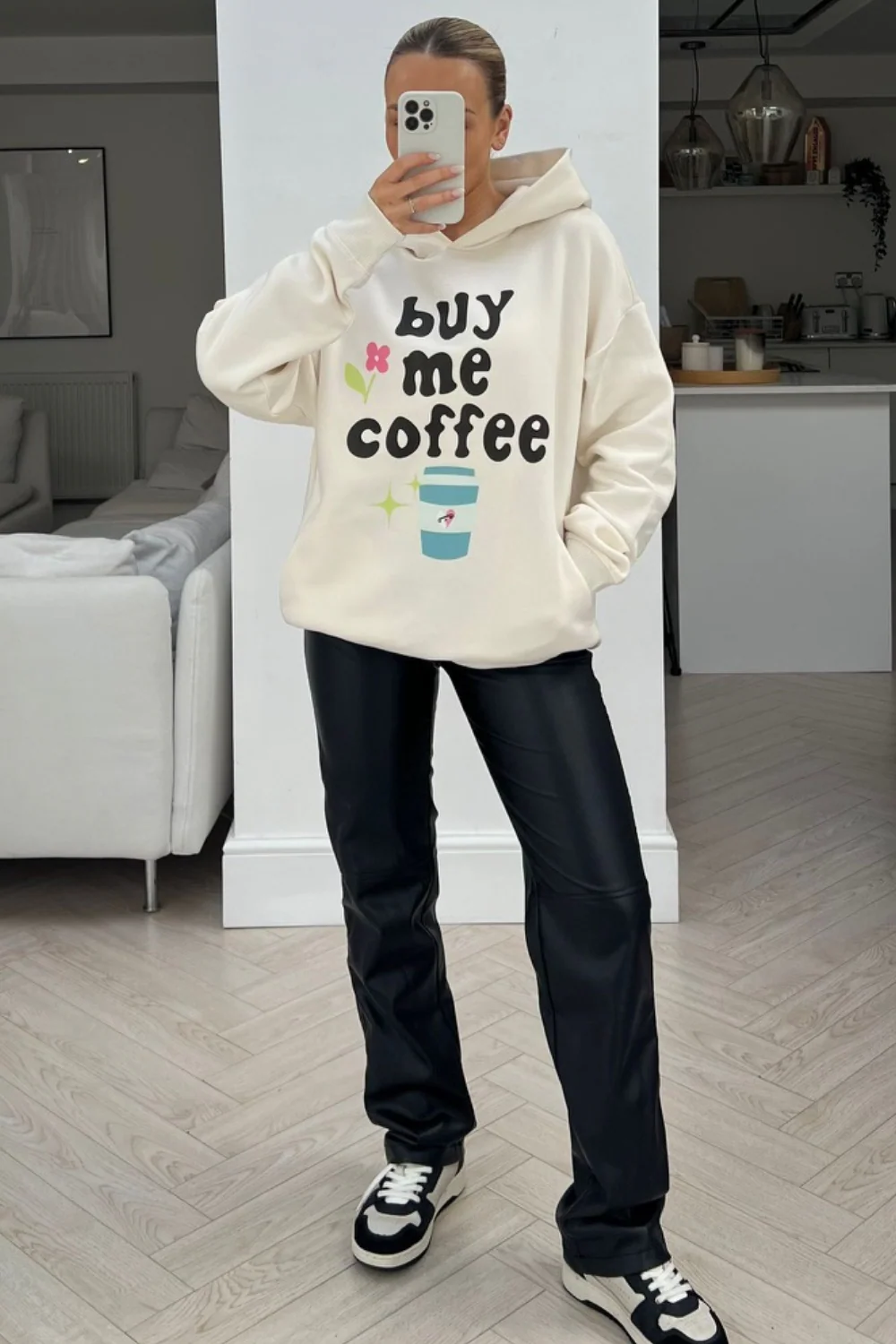 Buy me coffee premium ecru printed hoodie - Image 2
