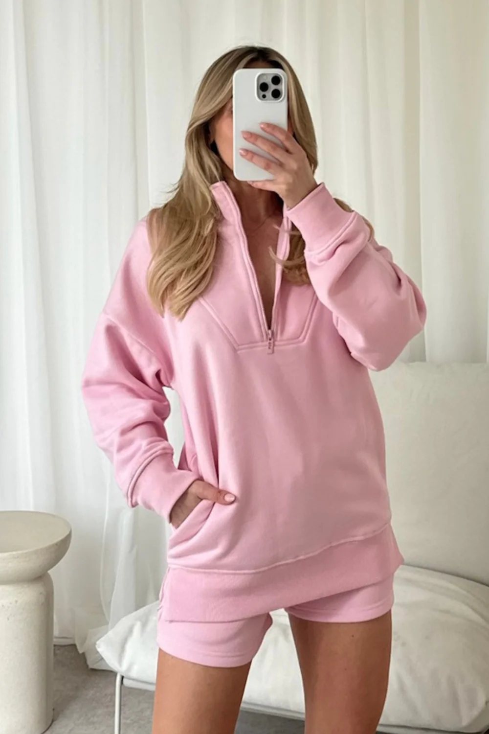 Cady baby pink 3/4 zip and shorts