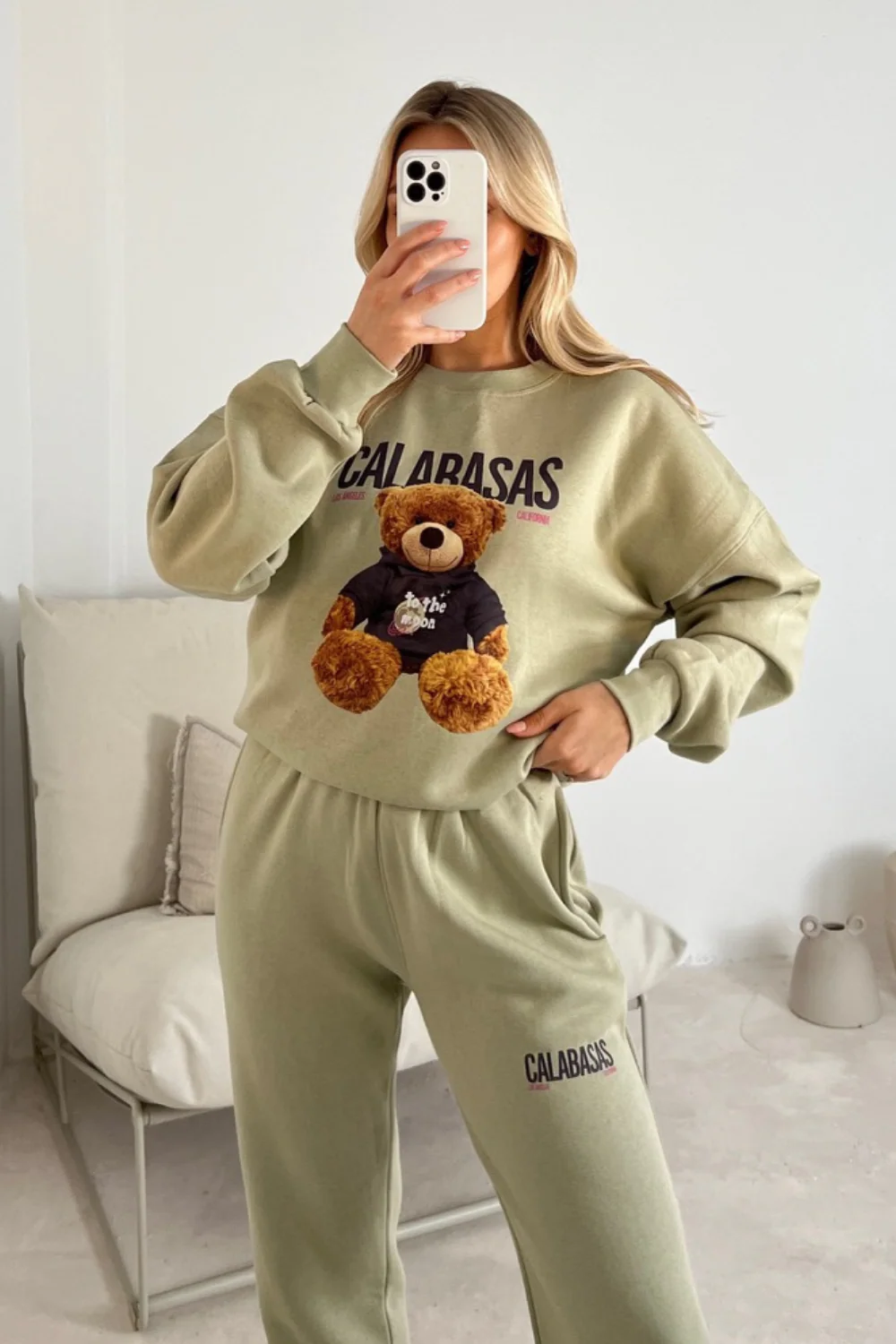 Calabasas bear sage printed sweater joggers premium loungewear - Image 2