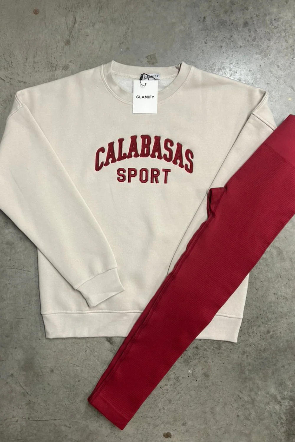 Calabasas bone and burgundy embroidered sweater & legging - Image 2
