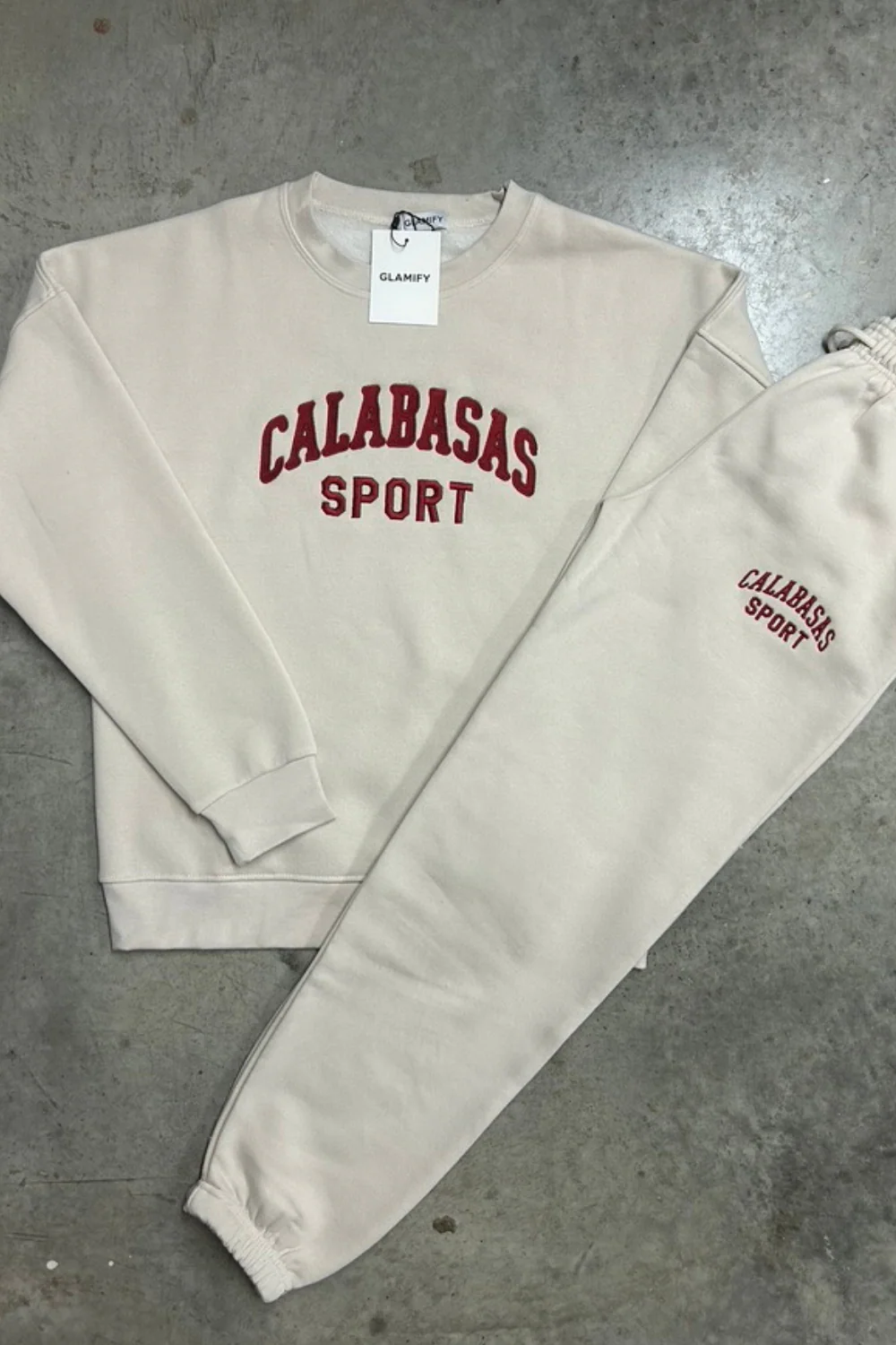 Calabasas bone and burgundy embroidered sweater joggers loungewear - Image 2