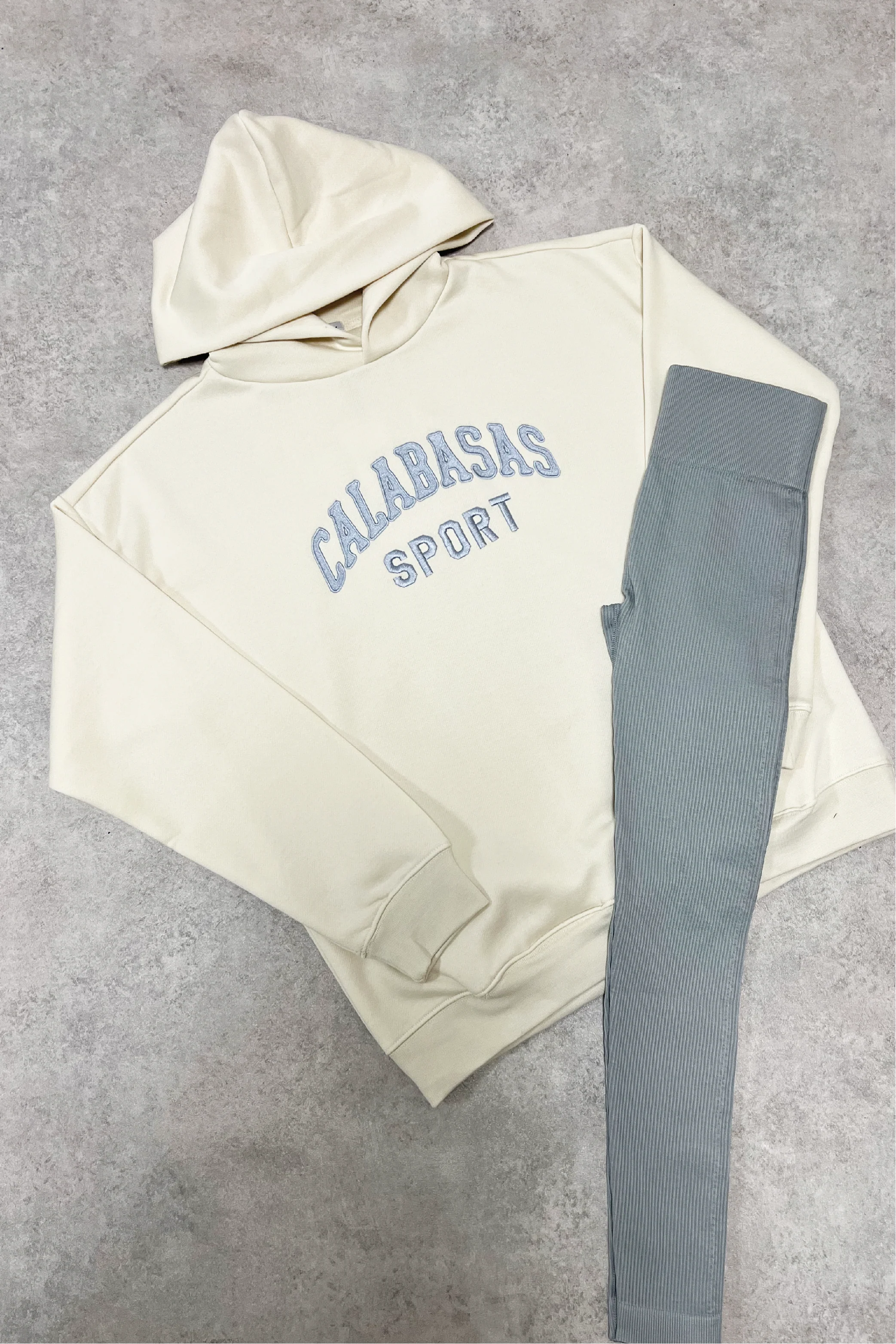 Calabasas ecru embroidered hoodie and legging set - Image 2