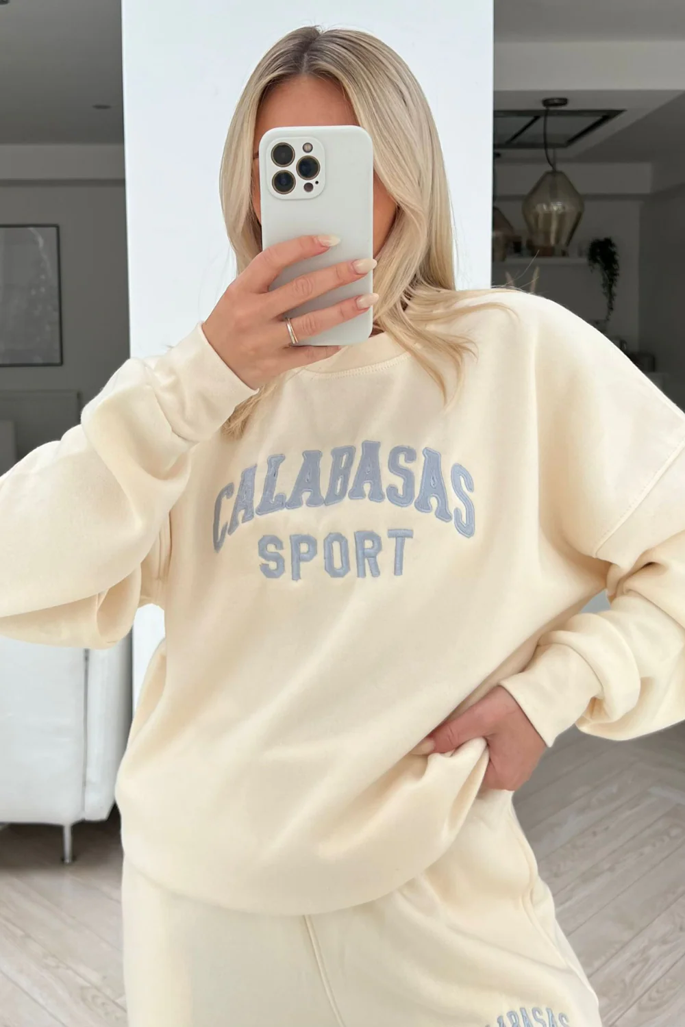 Calabasas ecru embroidered sweater loungewear set - Image 2