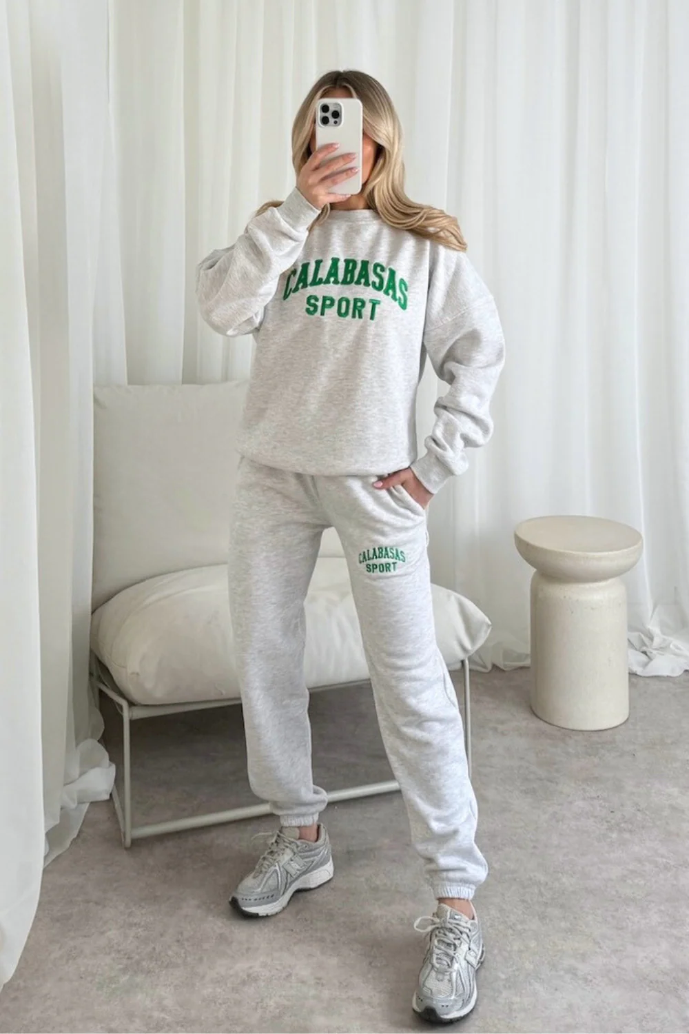 Calabasas Marl grey and green embroidered sweater joggers loungewear - Image 2