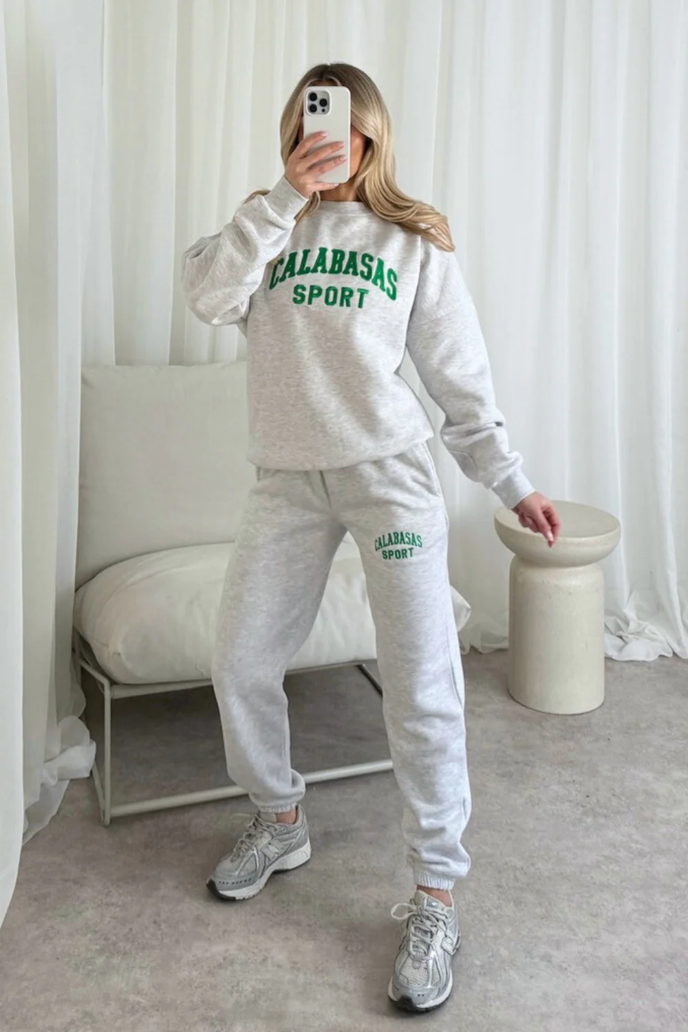 Calabasas Marl grey and green embroidered sweater joggers loungewear - Image 3
