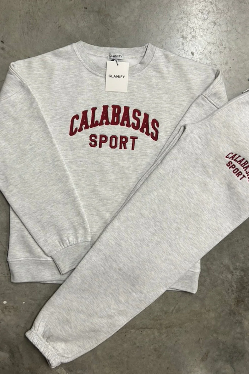 Calabasas marl grey burgundy embroidered sweater joggers loungewear - Image 2