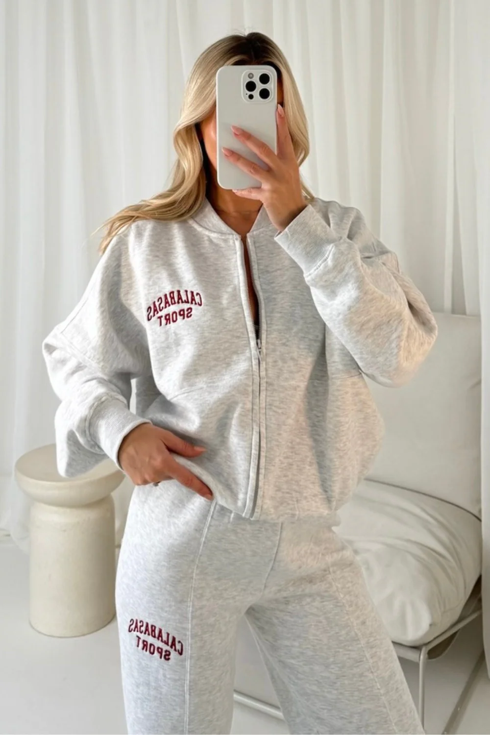 Calabasas marl grey embroidered bomber jogger loungewear - Image 3