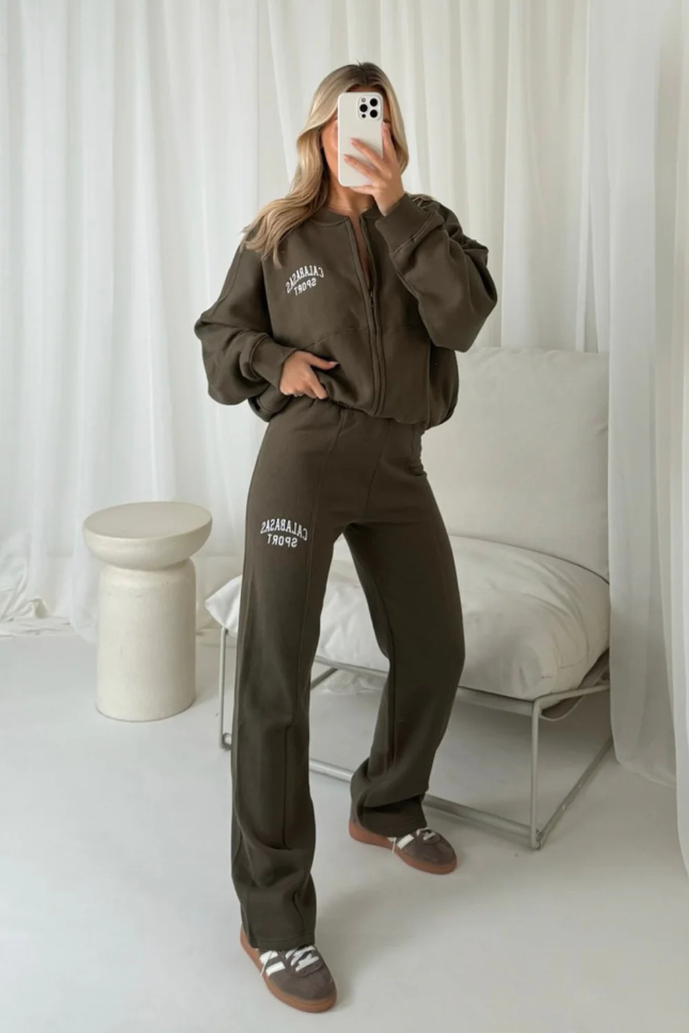 Calabasas khaki embroidered bomber jogger loungewear - Image 3