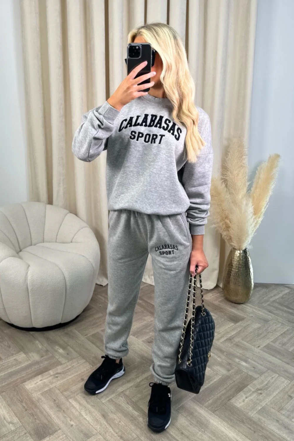Calabasas sport melange grey embroidered sweater joggers premium loungewear - Image 2