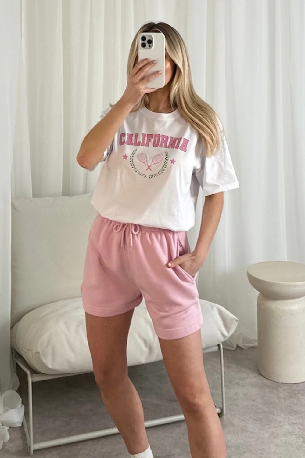 California baby pink printed t-shirt and shorts - Image 2