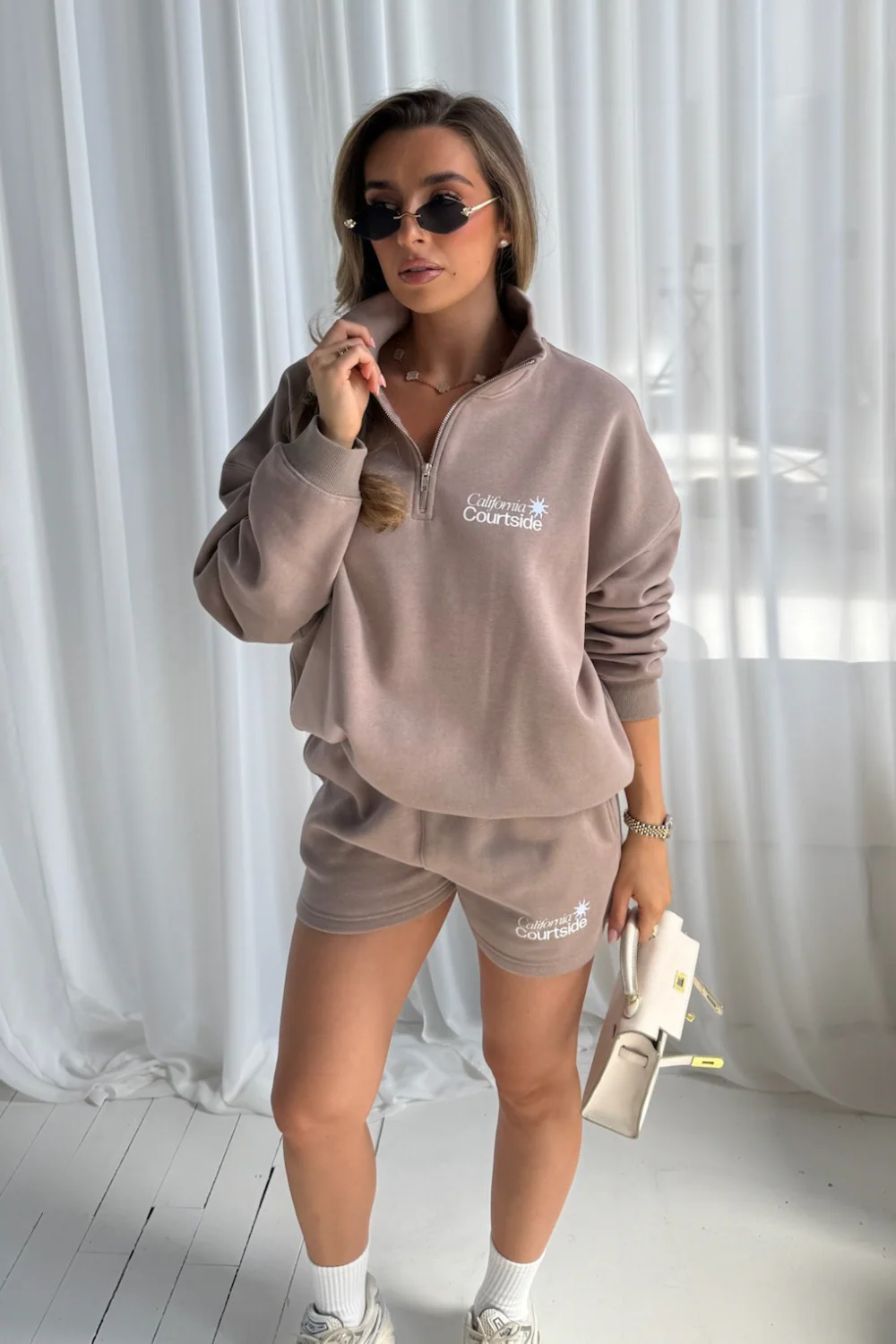 California mocha printed oversized 3/4 sweater shorts loungewear - Image 2