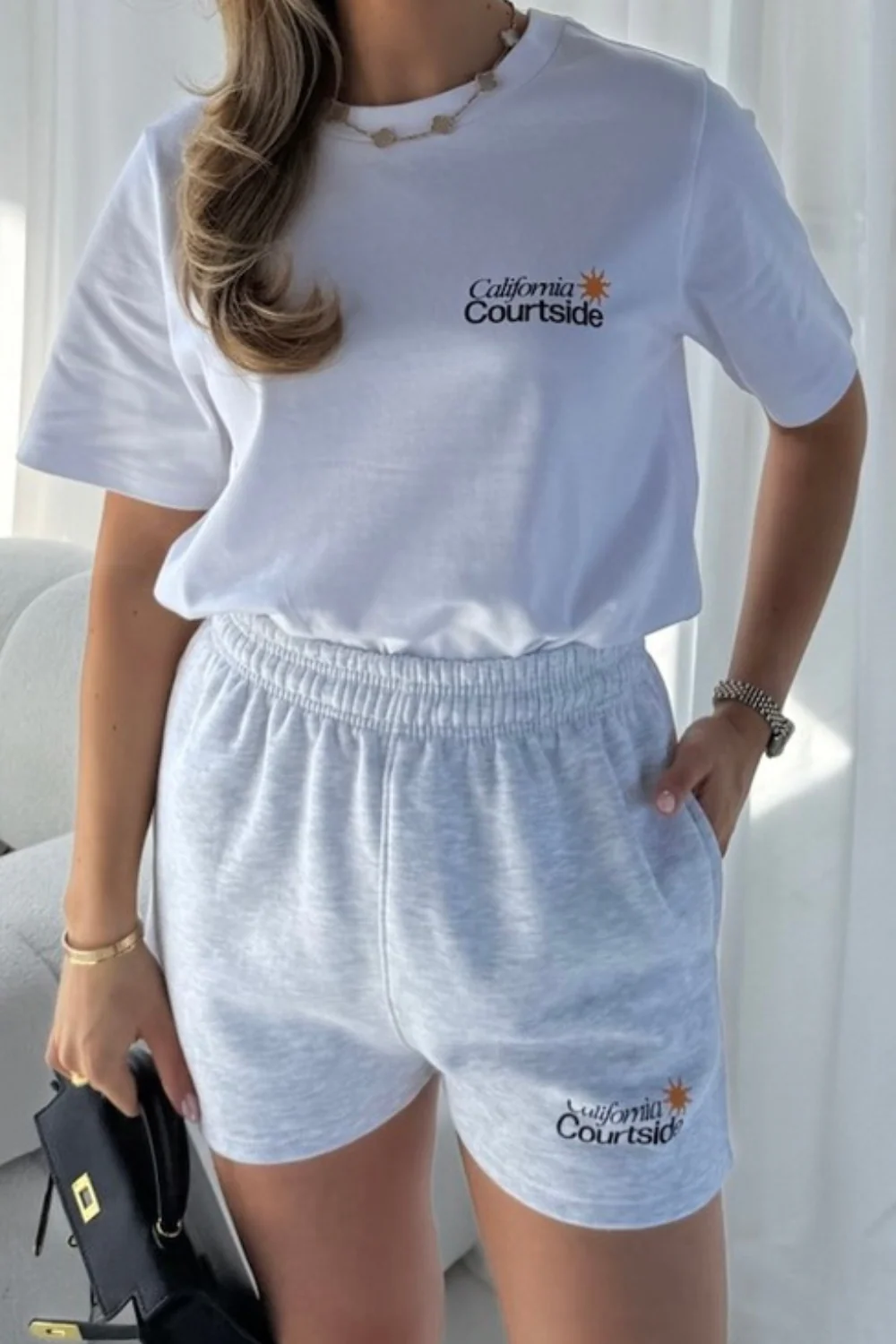 California printed light grey marl short - Image 2