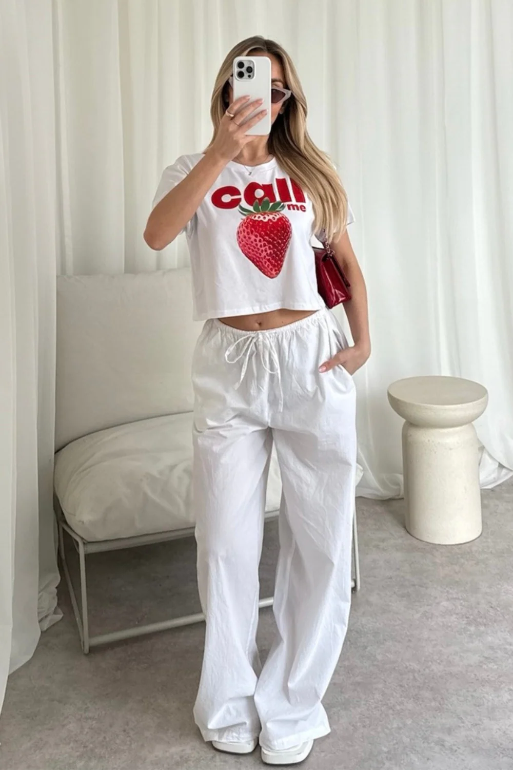 Call me printed white cropped T-shirt - Image 2