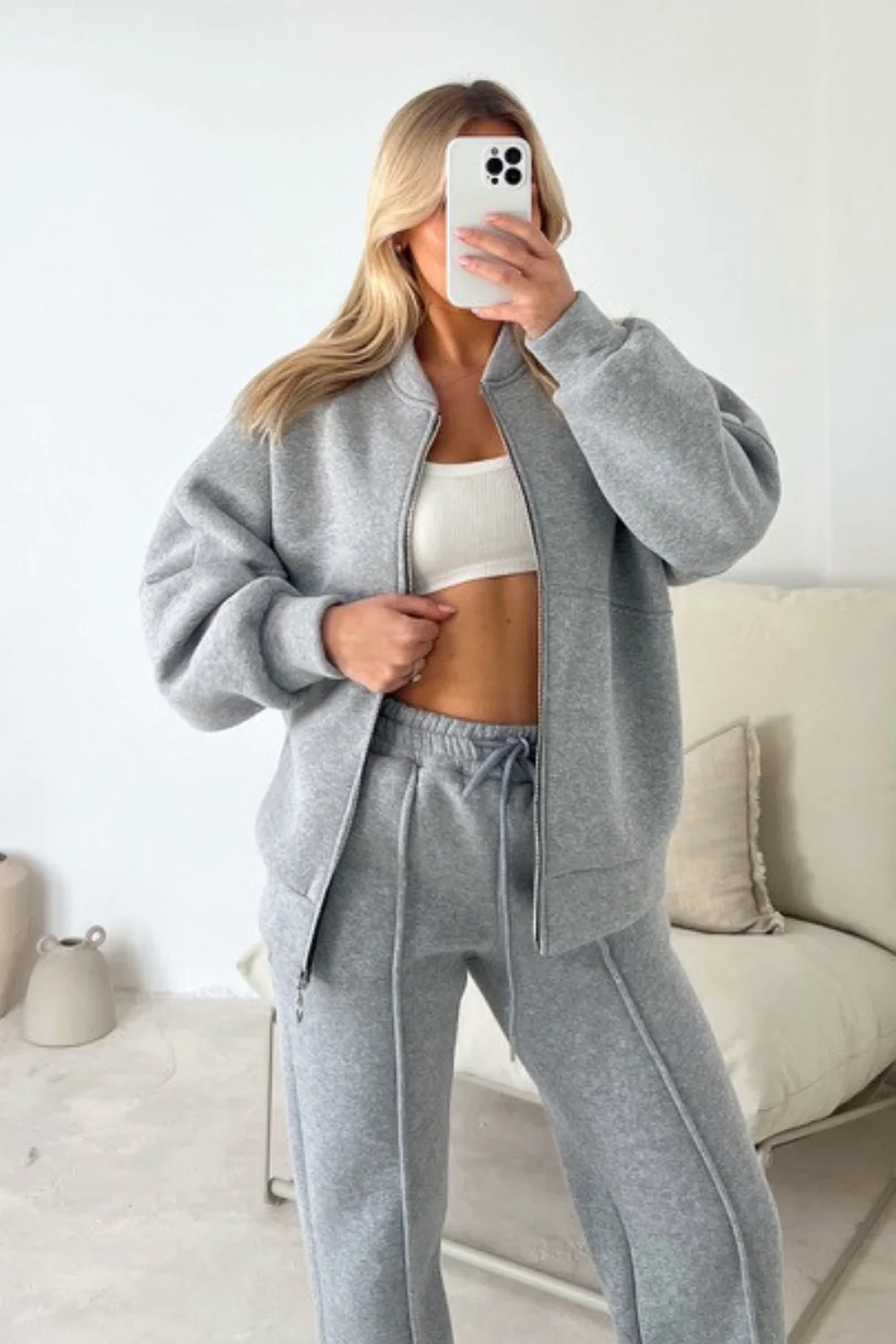 Camille grey bomber jacket and straight leg jogger loungewear - Image 3