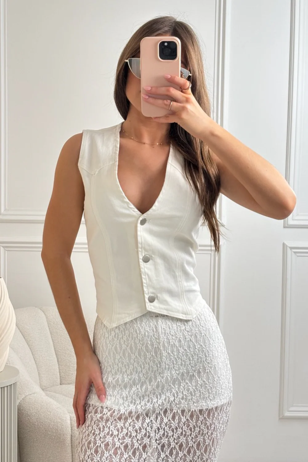 Cara white denim waistcoat - Image 2