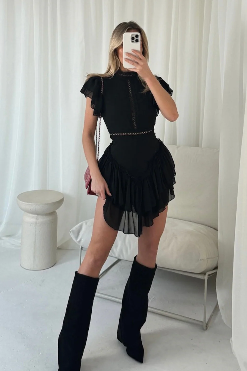 Carla black frill mini dress - Image 2