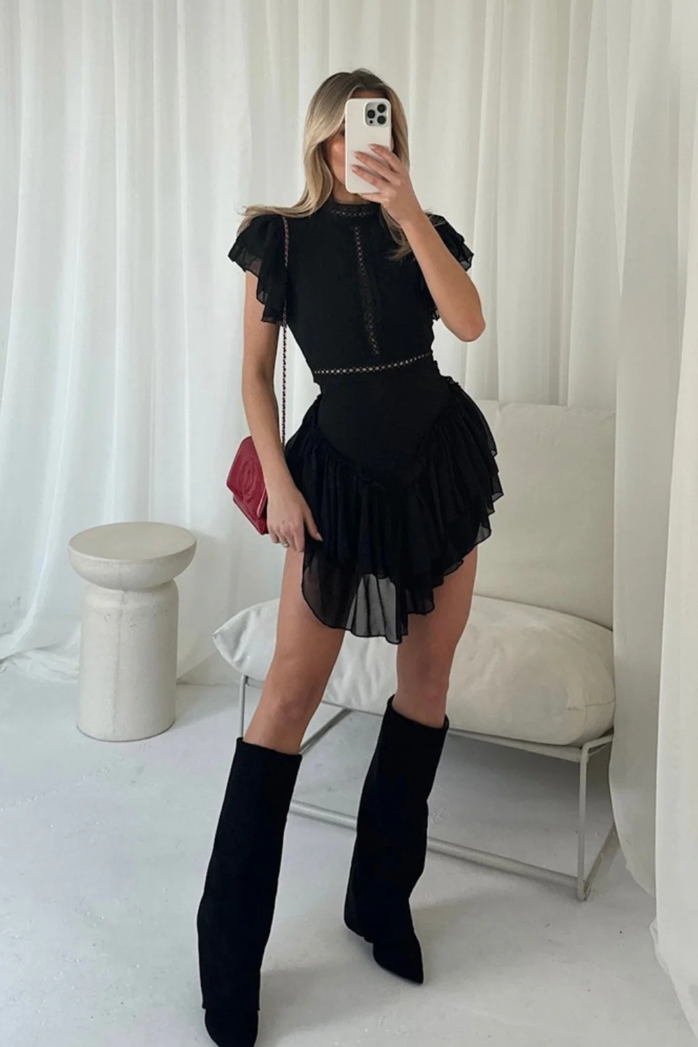 Carla black frill mini dress - Image 3