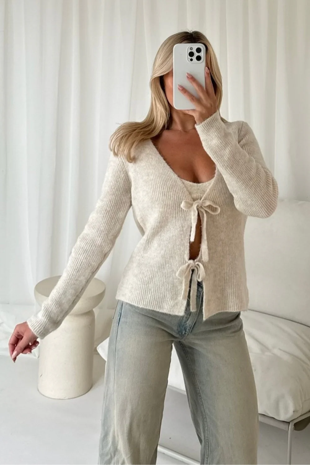 Carly cream tie front cardigan - Image 3